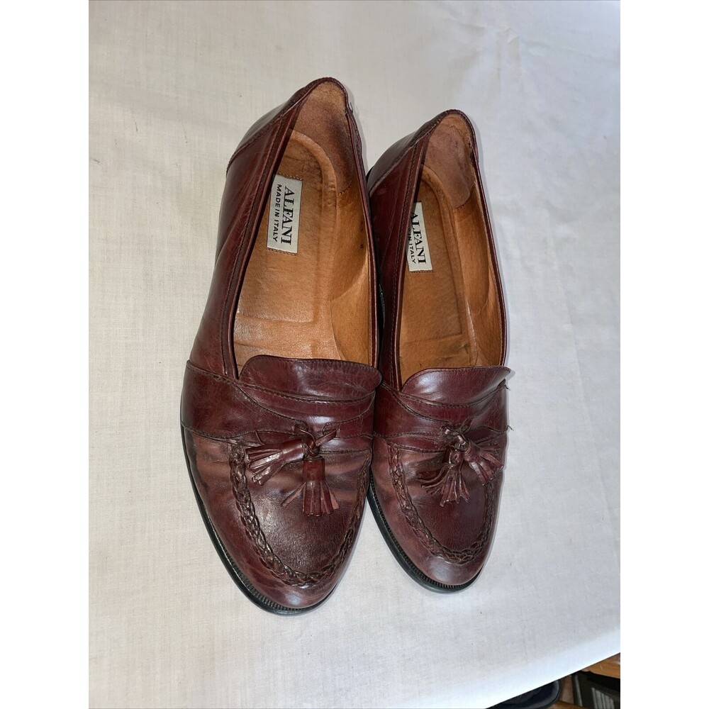 Alfani Italy Dress Loafers Men’s Size 11 W Brown Leather Tassels Block Heels - Picture 7 of 13